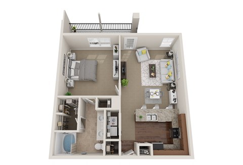 Floor plan for 1 bed, 1 bath, 1044 sqft